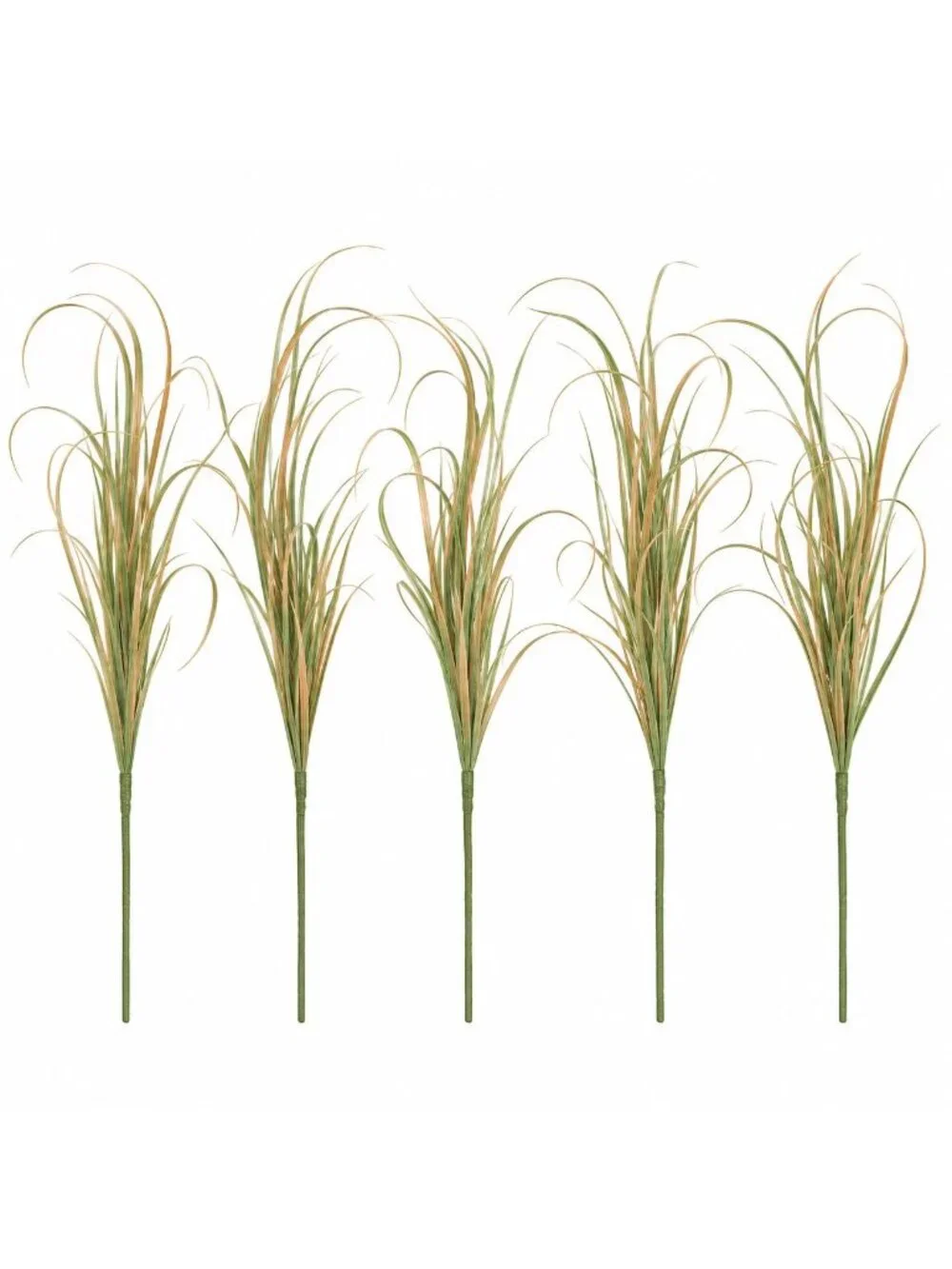 Artificial Grass Picks Set of 5 9 Inch Green Tan Faux Lemongrass Curly Floral Fi